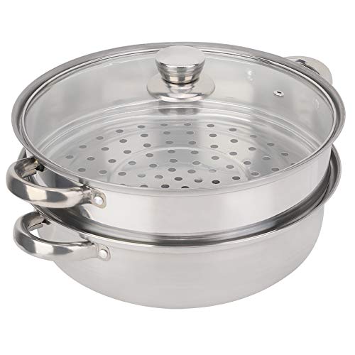Ejoyous Vaporera de acero inoxidable, 2 capas, doble hervidor, sopa de vapor, olla de vapor con tapa, olla de cocción doble, olla de cocción al vapor para utensilios de cocina, 27 x 27 x 19,5 cm