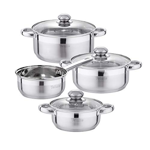Velaze Dylan, 7 Piezas - Batería de Cocina, Juego de Ollas de Acero INOX, Cacerolas Antiadherentes de Cocina, Ollas Cocina de Ollas Induccion, Apta para Todo Tipo de Cocinas