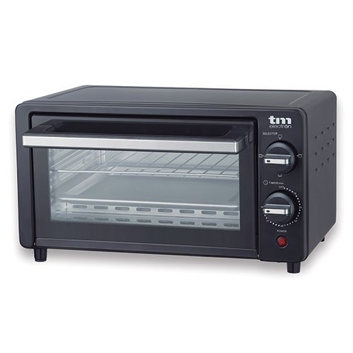 TM Electron TMPHO001BK mini horno tostador 800W, 10L de capacidad, puerta con cristal doble, temporizador y 3 modos de calentamiento