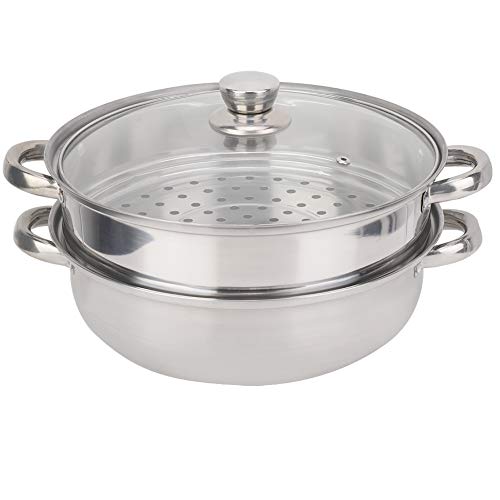 Vaporera de 2 capas, utensilios de cocina de acero inoxidable, 27 cm/11 pulgadas, olla de vapor de 2 capas, olla para caldera doble, olla para cocinar al vapor
