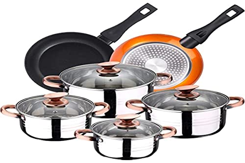 Bateria de cocina 8 piezas apta para induccion SAN IGNACIO Altea en acero inoxidable con juego de sartenes Neon (20,24 cm) en aluminio forjado aptas para induccion