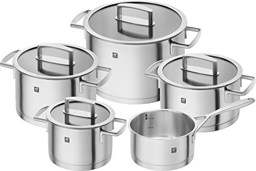 ZWILLING Juego de ollas de 5 Piezas, 4 Tapas, Apto para Inducción, Acero Inoxidable, Vitality