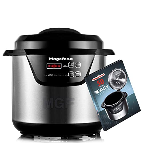 MAGEFESA ® Easy Olla eléctrica programable de 6 Litros, acero inoxidable, 1000 W, incluye libro de cocinas con 50 recetas, recipiente extraíble anti adherente, apto para lavavajillas