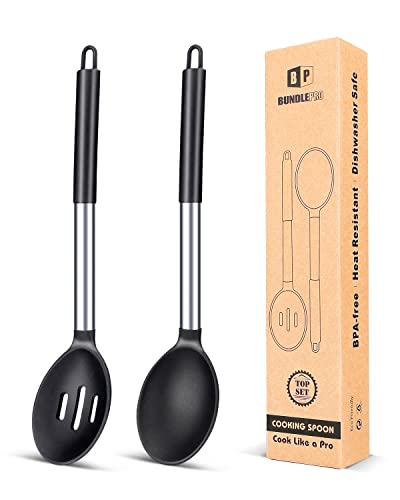 Paquete de 2 Cucharón de Silicona, Cucharas Grandes Solidas, Utensilios de Cocina para Mezclar, Cocinar, Servir y Freir Comida, Verduras, Salad