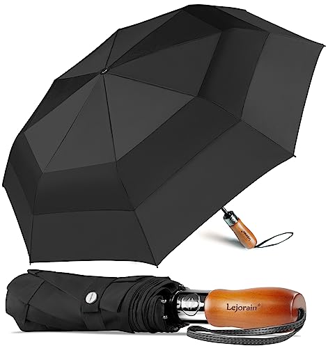 Lejorain Paraguas grande de 54 pulgadas de cierre automático con tamaño de golf plegable y 210T Dupont recubierto de teflón ventilado a prueba de viento doble toldo para mujeres y hombres y negro