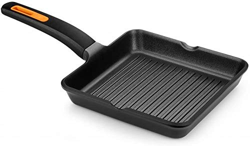 Braisogona A431422 Efficient Plus - Parrilla cuadrada (aluminio, 22 cm), color negro