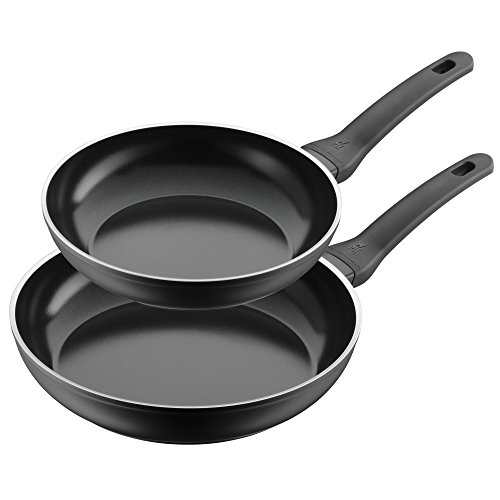 WMF 557029990 CeraDur Line – Juego de 2 sartenes (Revestimiento Diámetro 24/28 cm Mango de plástico con Mano ignífugo, Aluminio, Negro, 2 Unidades