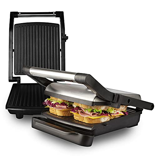 MAGEFESA ® Easy Grill 2 placas de cocinado, antiadherente multicapa, temperatura ajustable, indicador de encendido, 1400 W, todo tipo de cocinas sandwichs, paninis, parrilla electrica, facil limpieza