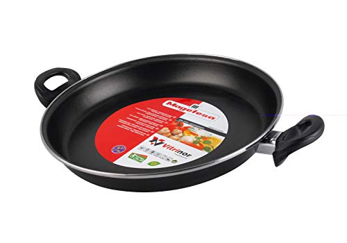 MAGEFESA Black - Paellera 34cm de Acero vitrificado Exterior Negro. Antiadherente bicapa Reforzado, aptas para Todo Tipo de cocinas, Especial inducción. 50% de Ahorro energético.