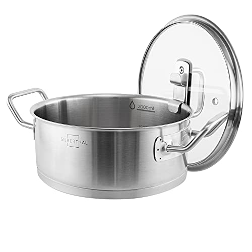 SILBERTHAL Cazuela pequeña induccion 20 cm | Cacerola vitroceramica, inducción, gas y horno | Acero inoxidable con tapa de cristal