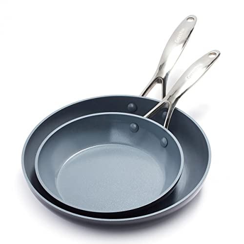 GreenPan Valencia Pro Juego de Sartenes de 20 cm y 26 cm de Cerámica Saludable Anodizada Dura Antiadherente, Sin PFAS, Inducción, Apto para Lavavajillas, Apto para Horno, Gris