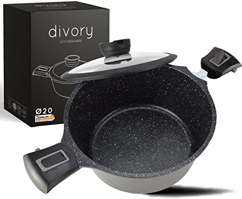 DIVORY Olla grande de 20cm - 3L con tapa, olla para verduras de inducción, olla para sopa con asas extraíbles, olla para carne alta
