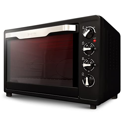 Grunkel - Horno eléctrico multifunción de sobremesa de 63L - HR-63SILVERRUSTI - Con 3 funciones de calor y selector de temperatura hasta 230ºC. Incluye rustidora - 2200W - Plateado