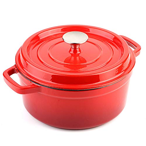 Cazuela De Hierro Fundido Con Tapa Antiadherente - Plato De Hierro Fundido Profundo Apto Para Horno Con Asas Ergonómicas - Horno Holandés De Hierro Fundido De Primera Calidad,Red-26cm