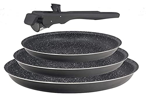 Bergner Click & Cook | Juego de Sartenes de 3 Piezas | Aluminio Prensado y Antiadherente | Incluye 3 Sartenes de 20, 24 y 28 cm | con Mango Ergonómico Extraíble | para Todo Tipo de Cocinas y Horno