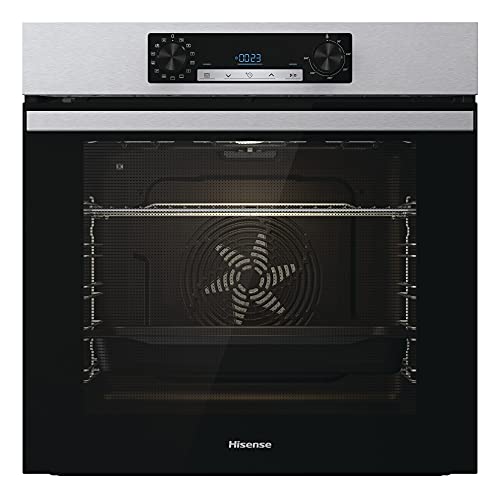 Hisense BI64211PX Horno Multifunción Pirolítico + Función Freidora de Aire sin Aceite, Gran Capacidad 77L,Cocción Simultanea 5 Niveles, ventilador XXL, Pizza mode 300º, Puertas removibles Inox