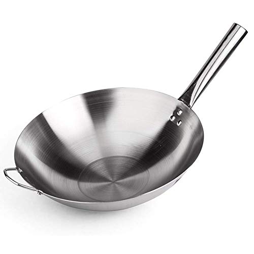 OQHAIR ollas y sartenes de cocina Sartén Wok sin recubrimiento, Sartén para saltear, Wok grande profesional, con mango auxiliar de acero, Wok multipropósito, Plata, Sartén de 40 cm (Size
