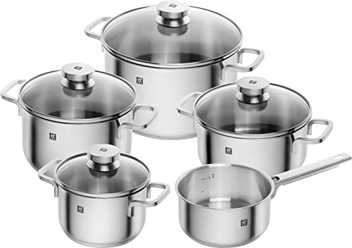 ZWILLING Juego de ollas de 5 Piezas, 4 Tapas, Apto para Inducción, Acero Inoxidable, Focus