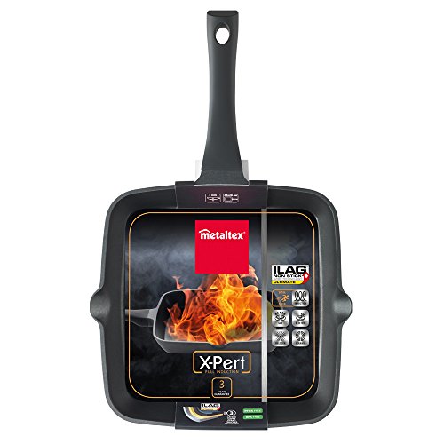 Metaltex XPERT -Sartén Plancha Aluminio Fundido, 28x28 cm, antiadherente 3 capas, Full Induction válido para todo tipo de cocinas