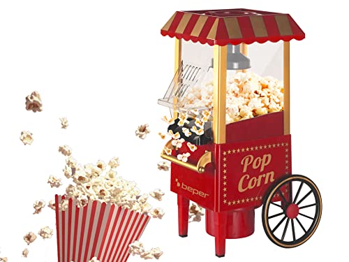 BEPER BT.651Y Maquina Palomitas de Maíz Listas en 3 Minutos-Palomitera Pop Corn sin Grasa ni Aceite, 1200 W, ABS, Oro/Rojo