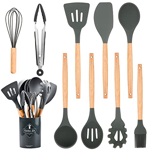Xiumeso Utensilios de Cocina de Silicona,Accesorios Cocina,9 Piezas Juego de Utensilios de Cocina Resistentes Con Agujeros para Colgar para Hornear en la Cocina