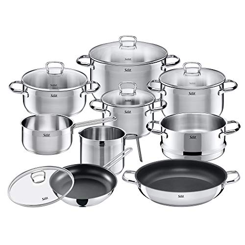 Silit Batería de Cocina Piezas, Acero Inoxidable, Plata, 10-teilig (mit Pfannen & Glasdeckel), Unidades