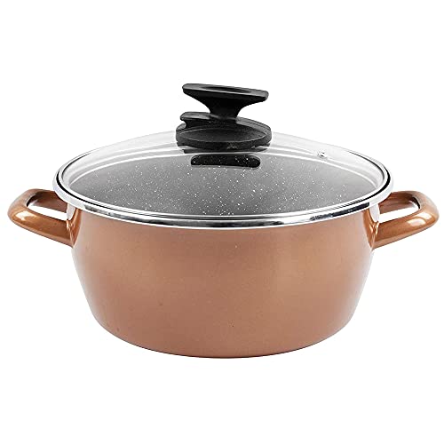 Magefesa Copper - Cacerola 24cm de acero vitrificado exterior color cobre. Antiadherente bicapa reforzado efecto piedra, apta para todo tipo de cocinas, especial inducción. 50% de ahorro energético.