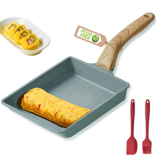 Sartén Tamagoyaki Tortilla Japonesa,Sartén para tortilla japonesa antiadherente Tamagoyaki,Sartén Cuadrada Tamagoyaki Sartén Rectangular de Aluminio Antiadherente con Espátula de Silicona - PFOA Free