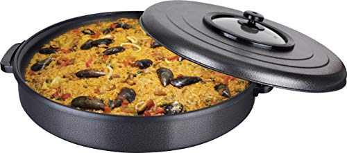 Jata PE550 - Paellera Eléctrica, Antiadherente, Libre de PFOA, Válvula de Salida de Vapor, Temperatura Uniforme en Toda la Superficie, Fabricada en España, con 5,5 cm de Profundidad, 55 cm de Diámetro