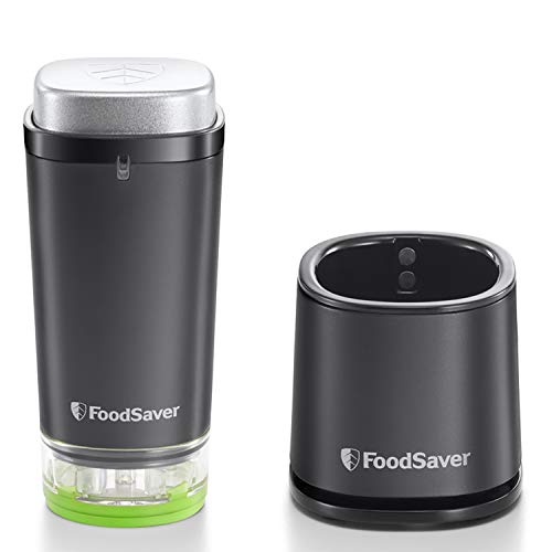 FoodSaver VS1192X - Envasadora al vacío de alimentos inalámbrica y portátil con base de carga, 1 recipiente para contenidos frescos y 5 bolsas con cremallera para contenidos frescos