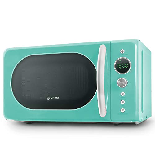 Grunkel - Microondas digital de 20L de Capacidad con diseño vintage y 5 niveles de potencia - MW-20DGV - Función de descongelación y temporizador - 700W - Azul (Digital)