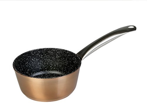 WECOOK! Professional Cazo Inducción 18 cm, Antiadherente Ecológico sin PFOA, Aluminio Forjado, Color Cobre, 2,8 mm Espesor, Asas de Acero Inoxidable, Vitrocerámica, Gas, Horno, Lavavajillas