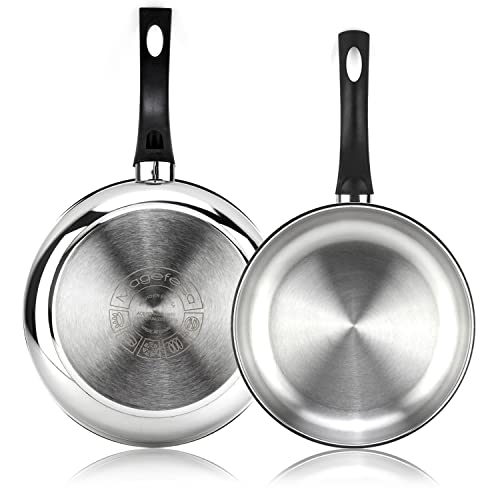 MAGEFESA ® Essencial Inox set de sartenes de 24 + 28cm de Ø, sin recubrimiento, sin antiadherente, ecológica, saludable, fabricadas en acero inoxidable, para todo tipo de cocinas incluido inducción
