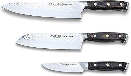 3 Claveles Juego de cuchillos de cocina profesional 3 Claveles Kimura Cuchillo de cocina multiusos menaje de cocina acero inoxidable set de utensilios cocina, Set 3 Cuchillos KIMURA