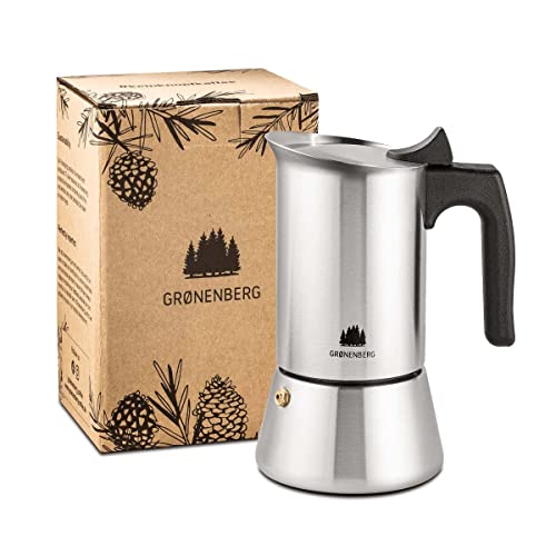 Groenenberg Cafetera Italiana inducción, 6 Tazas (300 ml) | Cafetera Moka de acero inoxidable (inox) | Cafetera Espresso manual con junta de repuesto e instrucciones | Espresso Maker sin Aluminio