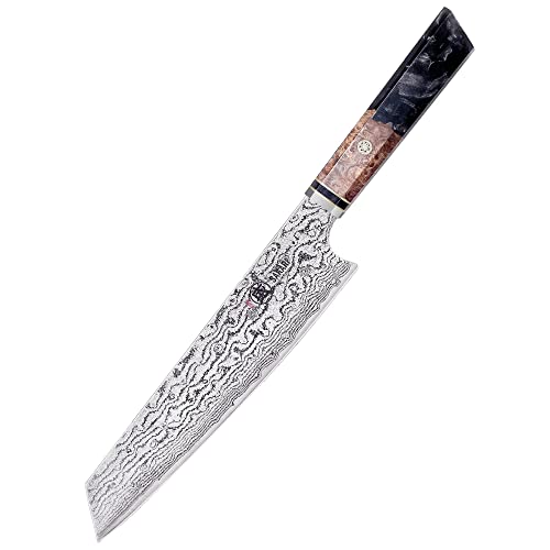 MITSUMOTO SAKARI 22 cm Cuchillos Cocina Kiritsuke, Cuchillo Cocina Profesional de Damasco AUS-10 Premium, Cuchillos Japoneses Profesional Forjado a Mano (Mango de Madera de Granada Y Caja de Regalo)