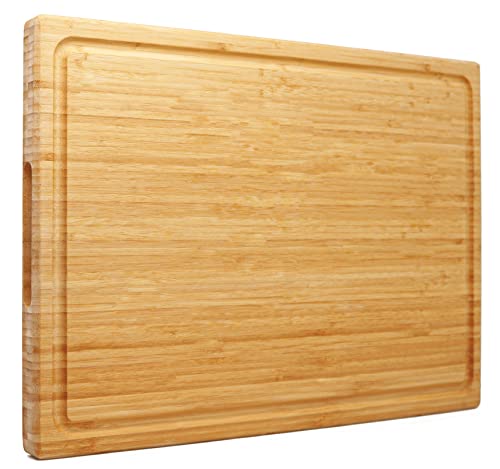 Extra Grande XXXL Tabla de cortar de bambú 61x40 cm, bloque de carnicero de madera más grande para pavo, carne, verduras, barbacoa, tabla de cortar sobre el fregadero con asa y ranura para jugo