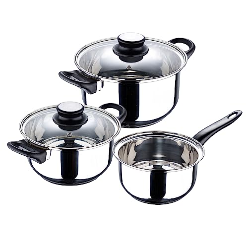 San Ignacio Bateria de Cocina 5 Piezas Palma de Acero Inoxidable Apta para induccion, Negro