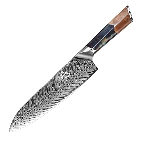 MITSUMOTO SAKARI 22 cm Cuchillos Cocina Profesional, Cuchillo Santoku Cuchillo Damasco VG-10 Forjado a Mano, Cuchillos Japanese Profesional para Sushi (Mango de Cuchillo Nanmu y Caja de Regalo)