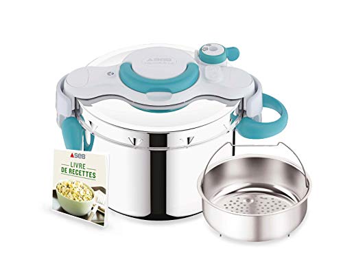 Seb ClipsoMinut Easy + Azul 9L Asas Rabatitables Cocotte-minute® Induction Libro de 100 recetas Olla a Cocina Inox Fabricado en Francia Fácil de usar, Fabricado en Francia