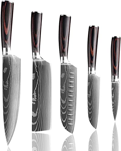 MDHAND Juego de 5 Cuchillos de Cocina, Cuchillos de Chef alemán de, Profesional Set de Cuchillos de Cocina Acero Inoxidable, Set Cocina Antioxidante
