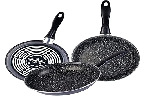 MAGEFESA K2 Gransasso Set juego 3 sartenes 18/20/24 cm, inducción, antiadherente, mármol