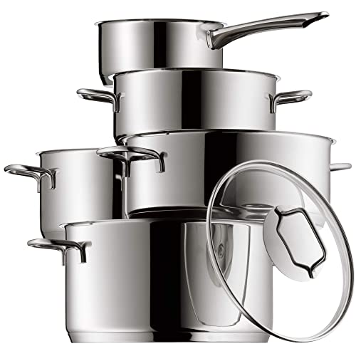 WMF Astoria Batería de Cocina (5 Piezas), Cristal, Acero Inoxidable Cromargan, Apta para Todo Tipo de cocinas Incluso inducción