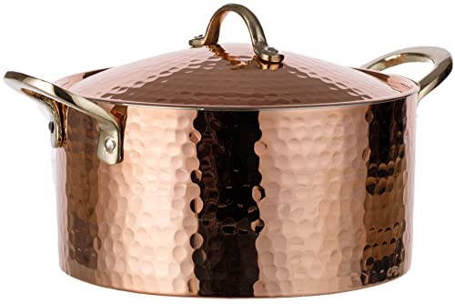 DEMMEX 1,2 mm de grosor, olla de sopa de cobre martillado para estofado, cacerola, 3 cuartos de galón (7.8 x 4 pulgadas)