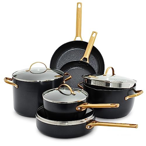 GreenPan Reserve Healthy - Juego de ollas y sartenes de cerámica antiadherente, 10 piezas, color negro