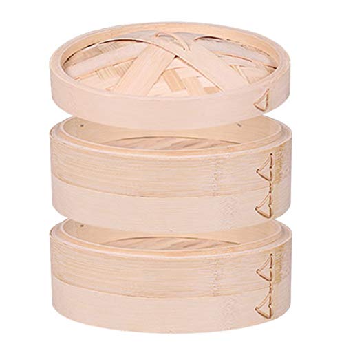 Minmi Vaporera Tejida de bambú,Bolas de Masa de bambú Xiaolongbao,Bollos al Vapor,Cesta de bambú más Profunda,Funda de vaporera Hecha a Mano para Uso doméstico