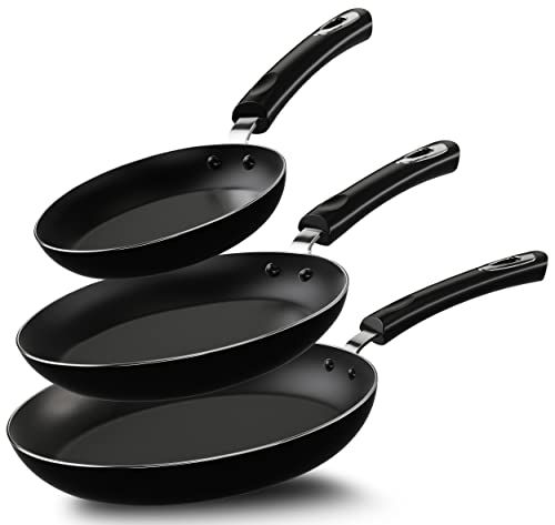 KICHLY Antiadherente sartén Conjunto de 3 piezas de inducción 8 pulgadas de fondo, 9.5 pulgadas y 11 pulgadas 3 pieza Negro