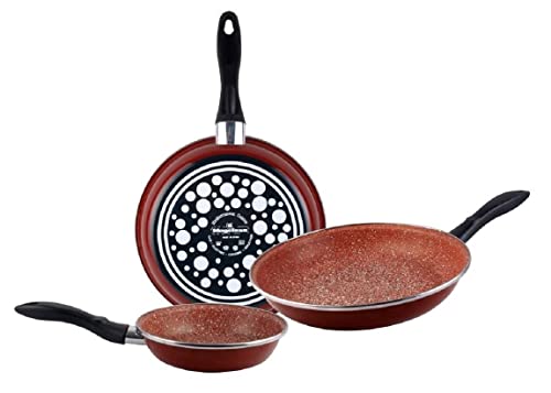 Magefesa Toscana Terracota - Juego de 3 sartenes (18/20/24)cm de acero vitrificado exterior color borgoña. Antiadherente bicapa reforzado toscana terracota, aptas para todo tipo de cocinas, especial inducción. 50% de ahorro energético.
