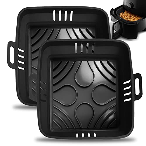 22cm Molde Silicona Freidora de Aire - 2 PCS Olla Cuadrada de Silicona xxl Accesorios Freidora sin Aceite para COSORI 5,5L 6,4L Cecotec 6L Air fryer plegable reutilizable