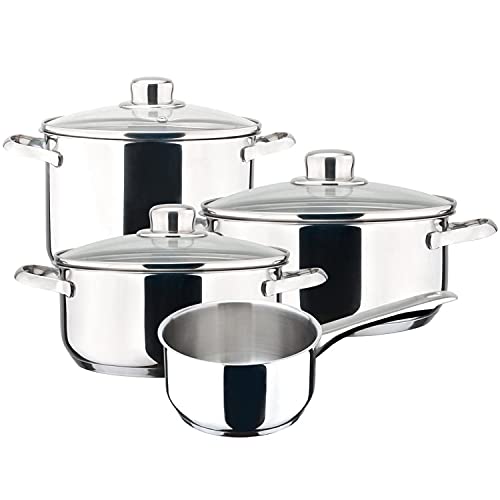 MAGEFESA ® Dux batería de cocina, 7 piezas, fabricada en acero inoxidable 18/10, compatible con todo tipo de fuego, inducción, fácil limpieza y apta lavavajillas